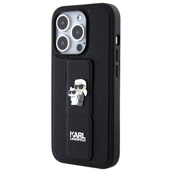 Karl Lagerfeld case for iPhone 15 Pro 6,1&quot; KLHCP15LGSAKCPK black HC GRIPSTAND SAFFIANO KC PINS 3666339206895