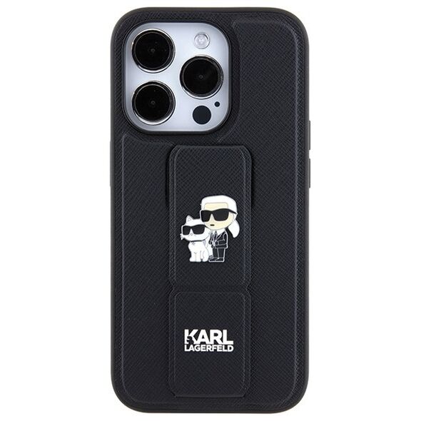Karl Lagerfeld case for iPhone 15 Pro 6,1&quot; KLHCP15LGSAKCPK black HC GRIPSTAND SAFFIANO KC PINS 3666339206895