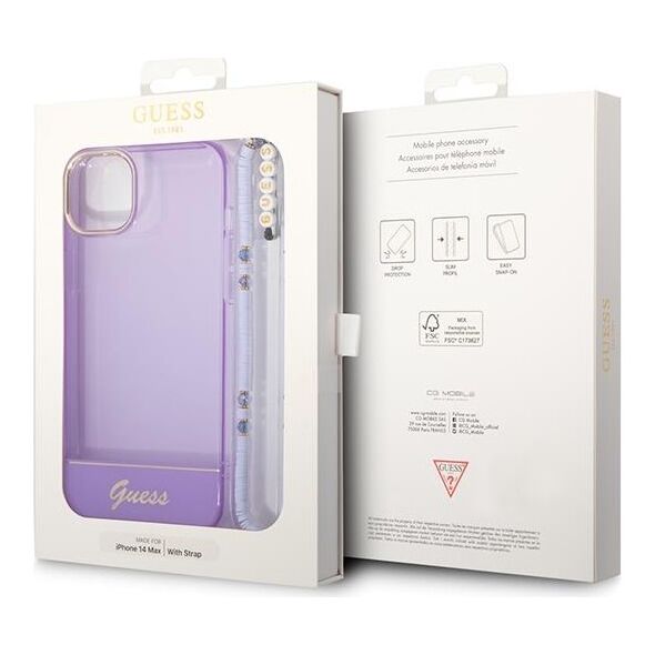 Guess case for iPhone 14 Pro Max 6,7&quot; GUHCP14XHGCOHU purple hardcase Translucent Pearl Strap 3666339064235