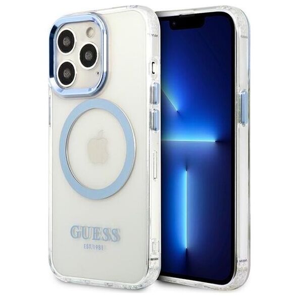Guess case for iPhone 13 Pro / 13 6,1&quot; GUHMP13LHTRMB blue hard case Metal Outline Magsafe 3666339057237