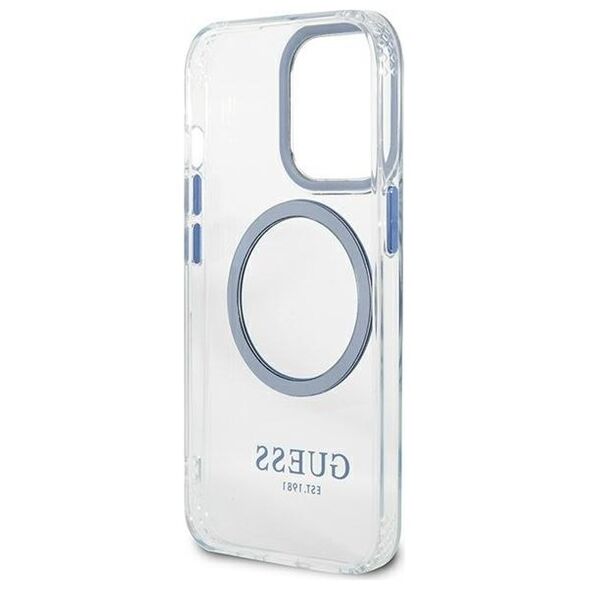 Guess case for iPhone 13 Pro / 13 6,1&quot; GUHMP13LHTRMB blue hard case Metal Outline Magsafe 3666339057237