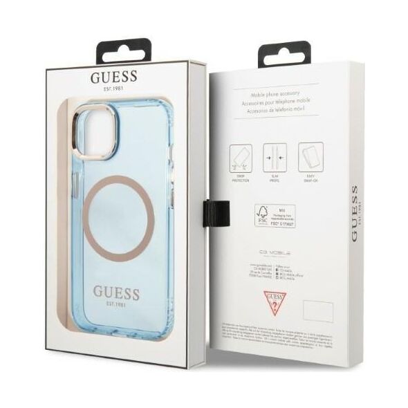 Guess case for iPhone 13 Pro / 13 6,1&quot; GUHMP13LHTCMB blue hard case Gold Outline Translucent MagSafe 3666339056995