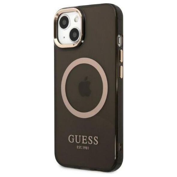 Guess case for iPhone 13 Pro Max 6,7&quot; GUHMP13XHTCMK black hard case Gold Outline Translucent MagSafe 3666339057046