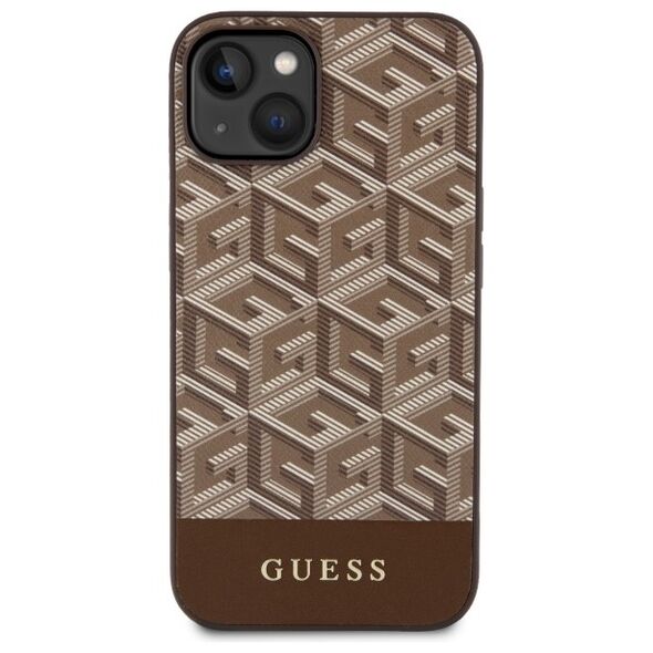 Guess case for iPhone 14 Plus 6,7&quot; GUHMP14MHGCFSEW brown harcase Magsafe Gcube PU Stripes 3666339112479