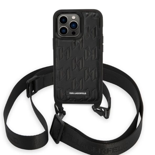 Karl Lagerfeld case for iPhone 14 Pro 6,1&quot; KLHCP14LSTMMK black hardcase Monogram Plaque Logo Strap 3666339093259