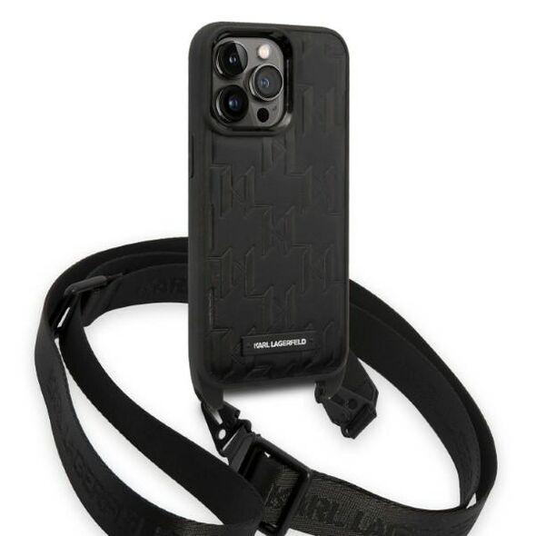 Karl Lagerfeld case for iPhone 14 Pro 6,1&quot; KLHCP14LSTMMK black hardcase Monogram Plaque Logo Strap 3666339093259