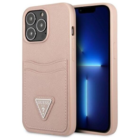 Guess case for IPhone 13 Pro 6,1&quot; GUHCP13LPSATPP hard case pink Saffiano Double Card Triangle 3666339048143
