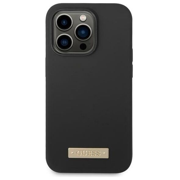 Guess case for iPhone 14 Pro Max 6,7&quot; GUHMP14XSBPLK black hard case Liquid Silicone Logo Plate MagSafe 3666339070250