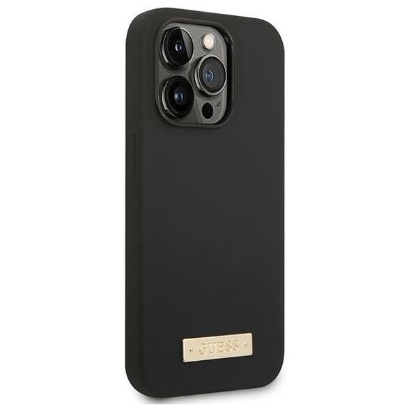 Guess case for iPhone 14 Pro Max 6,7&quot; GUHMP14XSBPLK black hard case Liquid Silicone Logo Plate MagSafe 3666339070250