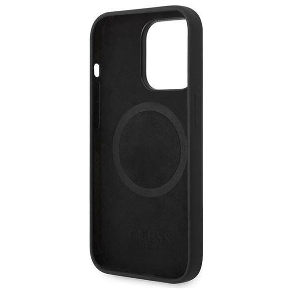 Guess case for iPhone 14 Pro Max 6,7&quot; GUHMP14XSBPLK black hard case Liquid Silicone Logo Plate MagSafe 3666339070250