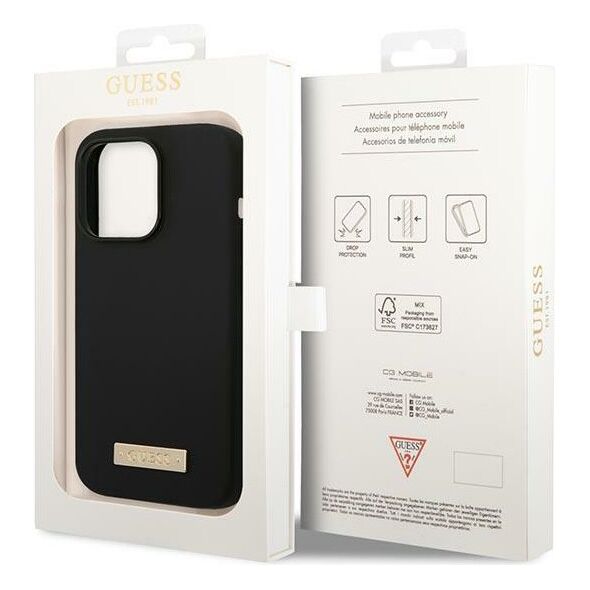 Guess case for iPhone 14 Pro Max 6,7&quot; GUHMP14XSBPLK black hard case Liquid Silicone Logo Plate MagSafe 3666339070250