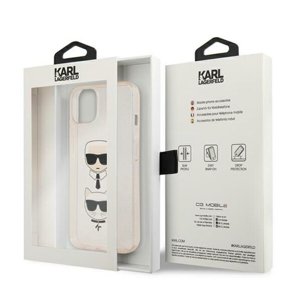 Karl Lagerfeld case for iPhone 13 Mini 5,4&quot; KLHCP13SKCTUGLGO hardcase gold Glitter Karl`s & Choupette 3666339028855
