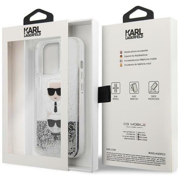 Karl Lagerfeld case for iPhone 13 Pro Max 6,7&quot; KLHCP13XKICGLS hardcase silver Liquid Glitter Karl&Choupette Head 3666339028923