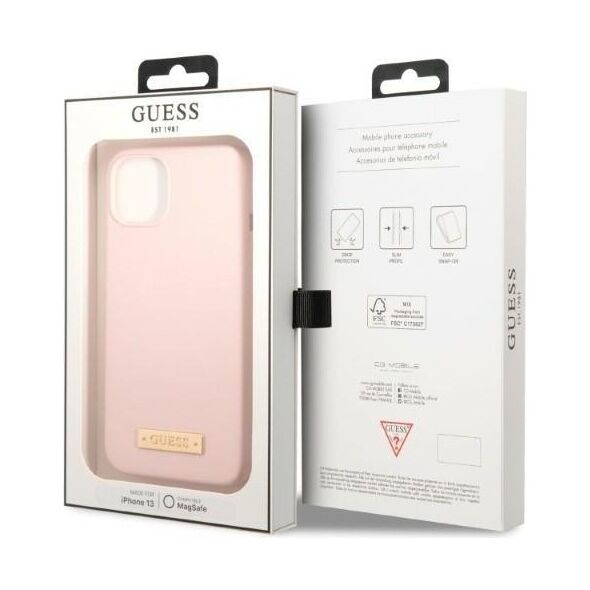 Guess case for iPhone 13 Pro Max 6,7&quot; GUHMP13XSPLP pink hard case Silicone Logo Plate MagSafe 3666339056889