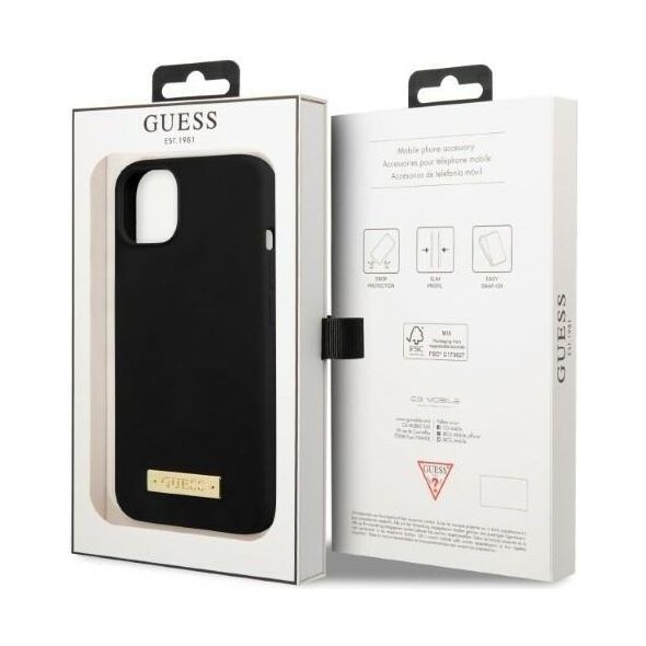 Guess case for iPhone 13 Pro / 13 6,1&quot; GUHMP13LSPLK black hard case Silicone Logo Plate MagSafe 3666339056834