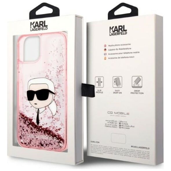 Karl Lagerfeld case for iPhone 14 Pro 6,1&quot; KLHCP14LLNCHCP pink hardcase Liquid Glitter NFT Choupette Head 3666339086985