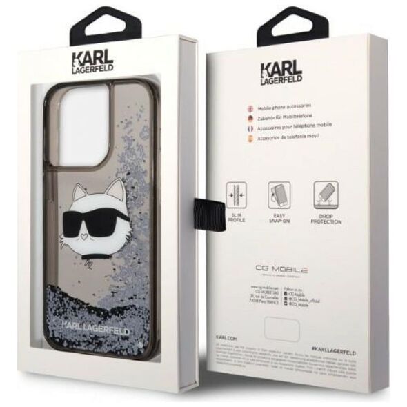 Karl Lagerfeld case for iPhone 14 Pro Max 6,7&quot; KLHCP14XLNCHCK black hardcase Liquid Glitter NFT Choupette Head 3666339087036