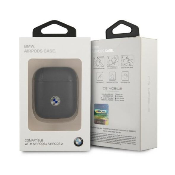 BMW case for AirPods BMA2SSLBK black Geniune Leather Silver Logo 3666339009403