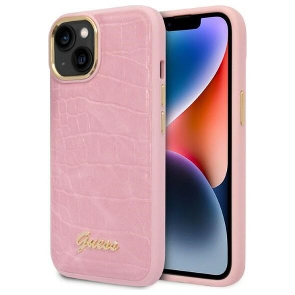 Guess case for iPhone 14 Plus 6,7&quot; GUHCP14MHGCRHP pink hardcase Croco Collection 3666339082932