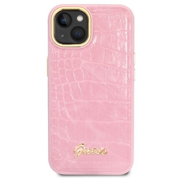 Guess case for iPhone 14 Plus 6,7&quot; GUHCP14MHGCRHP pink hardcase Croco Collection 3666339082932