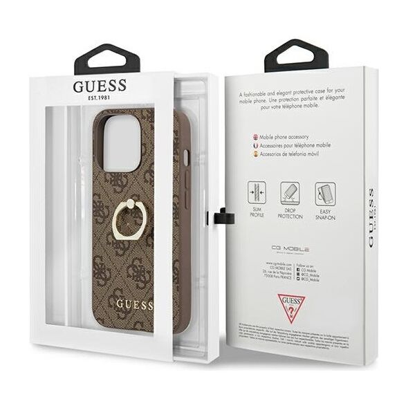 Guess case for iPhone 13 Pro 6,1&quot; GUHCP13L4GMRBR brown HC PU 4G Ring 3666339023973