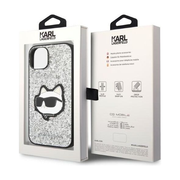 Karl Lagerfeld case for iPhone 14 Plus 6,7&quot; KLHCP14MG2CPS silver hardcase Glitter Choupette Patch 3666339099442