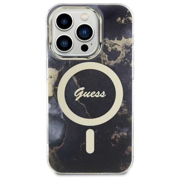 Guess case for iPhone 14 Pro 6,1&quot; GUHMP14LHTMRSK black hard case Golden Marble MagSafe 3666339115777
