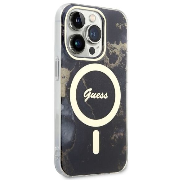 Guess case for iPhone 14 Pro 6,1&quot; GUHMP14LHTMRSK black hard case Golden Marble MagSafe 3666339115777