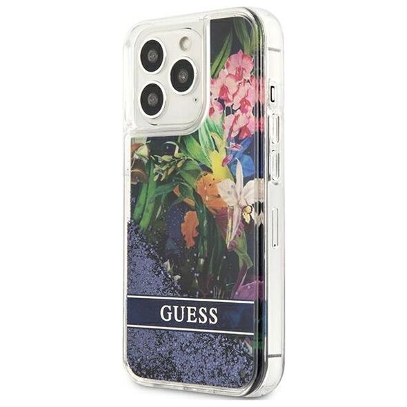 Guess case for iPhone 13 Pro GUHCP13LLFLSB blue hard case Glitter Flower 3666339041250