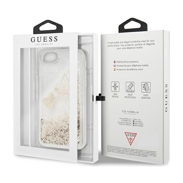 Guess case for iPhone SE 2022 / SE 2020 / 7 / 8 GUOHCI8GLHFLGO hard case gold Charms 2 Liquid Glitter 3700740478554
