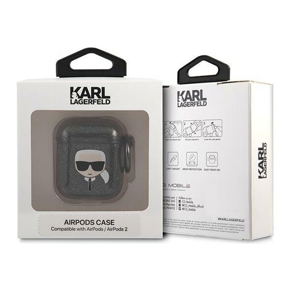 Karl Lagerfeld case for Airpods 1/2 KLA2UKHGK cover black Glitter Karl`s Head 3666339030254