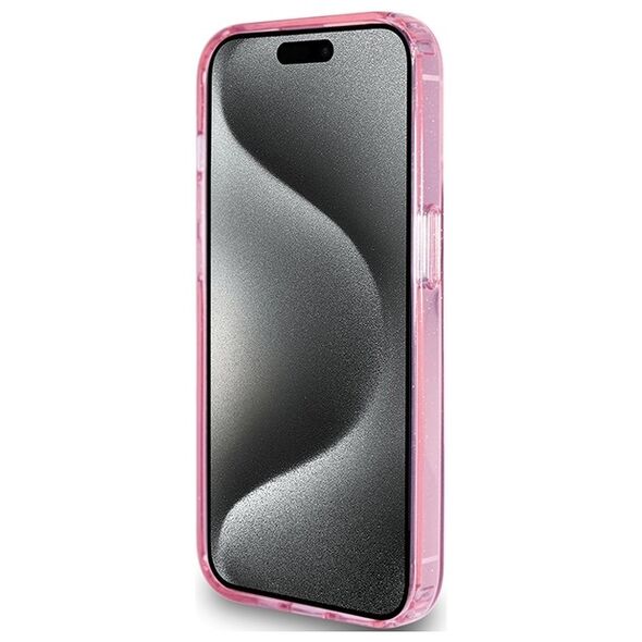 Guess case for iPhone 15 Pro 6,1&quot; GUHMP15LHRSGSP pink HC RING STAND MAGSAFE SCRIPT LOGO GLITTER 3666339156480