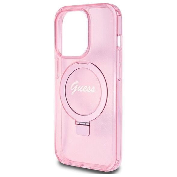Guess case for iPhone 15 Pro 6,1&quot; GUHMP15LHRSGSP pink HC RING STAND MAGSAFE SCRIPT LOGO GLITTER 3666339156480
