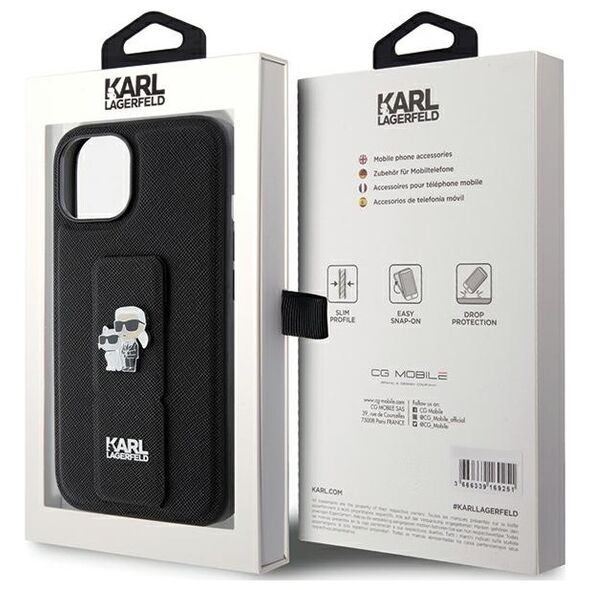 Karl Lagerfeld case for iPhone 15 Plus 6,7&quot; KLHCP15MGSAKCPK black HC GRIPSTAND SAFFIANO KC PINS 3666339206888