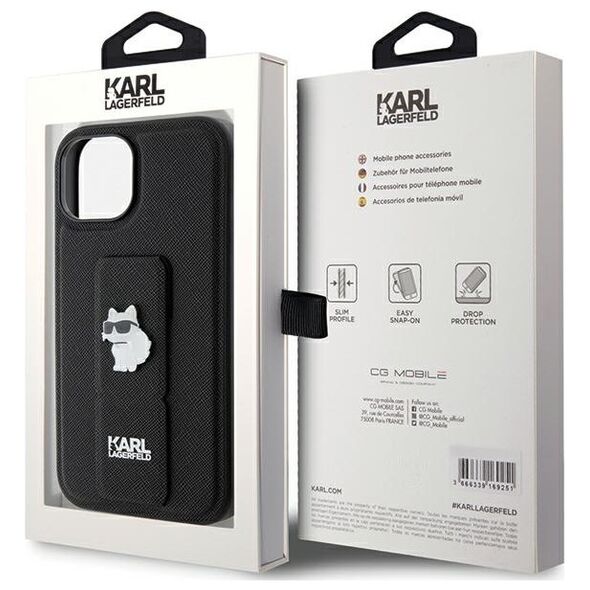 Karl Lagerfeld case for iPhone 15 6,1&quot; KLHCP15SGSACHPK black HC GRIPSTAND SAFFIANO CHOUPETTE PINS 3666339207434