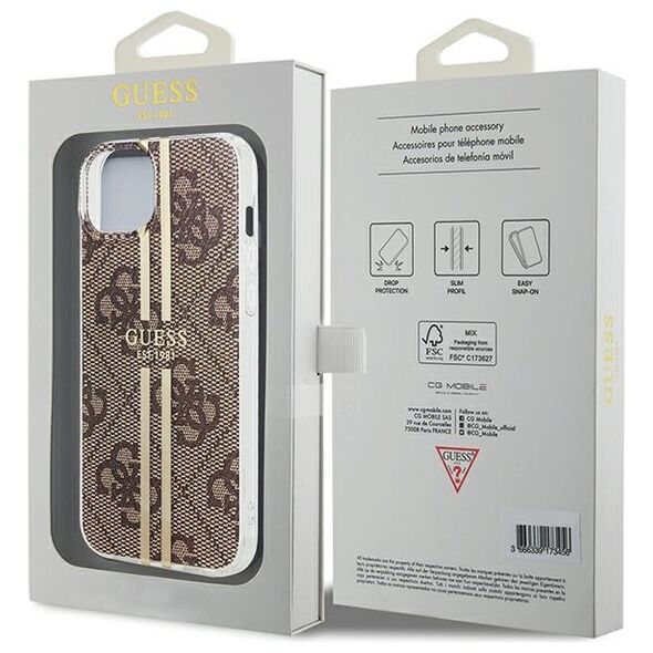 Guess case for iPhone 15 Plus 6,7&quot; GUHCP15MH4PSEGW brown HC IML 4G GOLD STRIPE 3666339222833