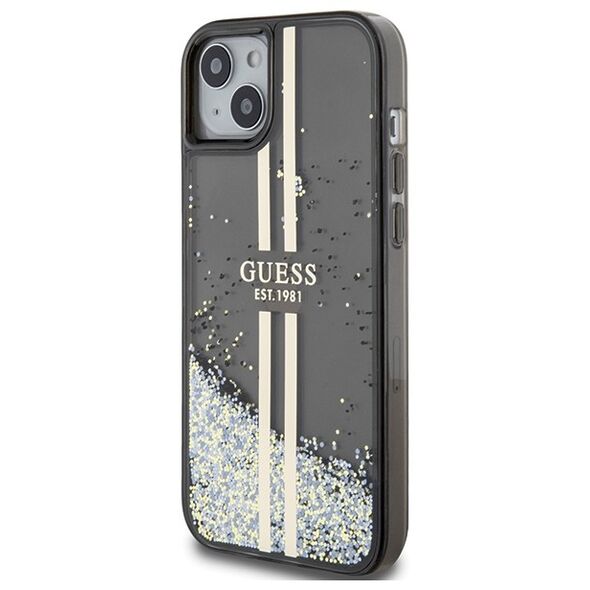 Guess case for iPhone 15 6,1&quot; GUHCP15SLFCSEGK black HC LIQ. GLITTER GOLD STRIPES 3666339223526
