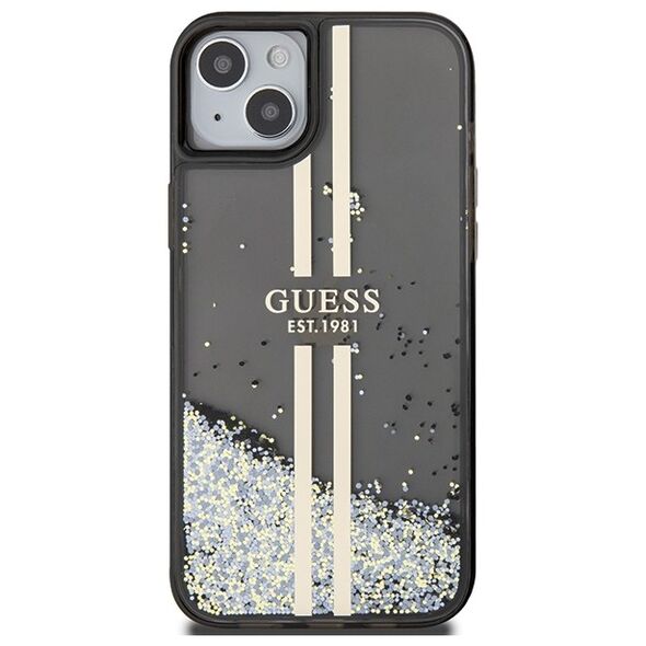 Guess case for iPhone 15 6,1&quot; GUHCP15SLFCSEGK black HC LIQ. GLITTER GOLD STRIPES 3666339223526