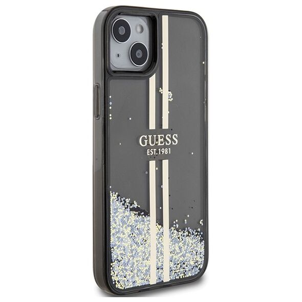 Guess case for iPhone 15 6,1&quot; GUHCP15SLFCSEGK black HC LIQ. GLITTER GOLD STRIPES 3666339223526