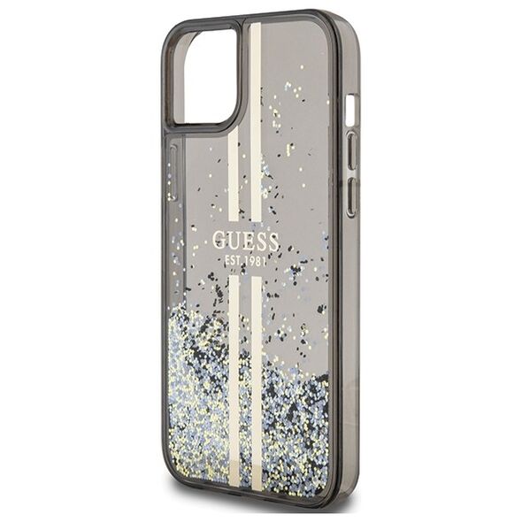 Guess case for iPhone 15 6,1&quot; GUHCP15SLFCSEGK black HC LIQ. GLITTER GOLD STRIPES 3666339223526