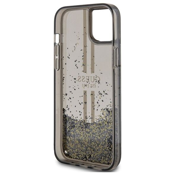 Guess case for iPhone 15 6,1&quot; GUHCP15SLFCSEGK black HC LIQ. GLITTER GOLD STRIPES 3666339223526