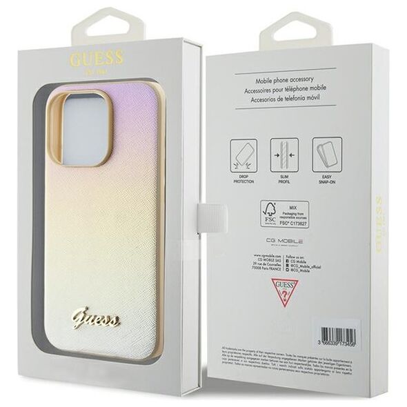 Guess case for iPhone 15 Pro Max 6,7&quot; GUHCP15XPSAIRSD gold HC PU SAFFIANO IRIDESCENT SCRIPT 3666339225094