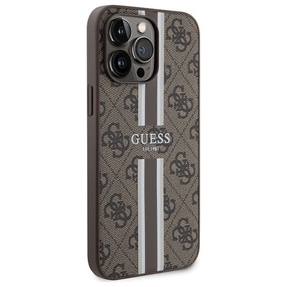 Guess case for iPhone 15 Pro 6,1&quot; GUHMP15XP4RPSW brown HC MAGSAFE 4G PRINTED STRIPES 3666339203474