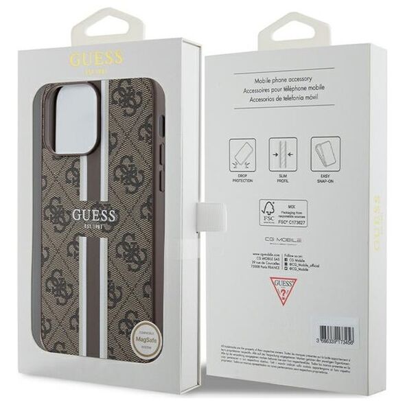 Guess case for iPhone 15 Pro 6,1&quot; GUHMP15XP4RPSW brown HC MAGSAFE 4G PRINTED STRIPES 3666339203474