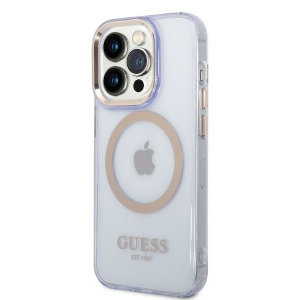 Guess case for iPhone 14 Pro 6,1&quot; GUHMP14LHTCMU purple HC Magsafe Gold Outline Translucent 3666339069568