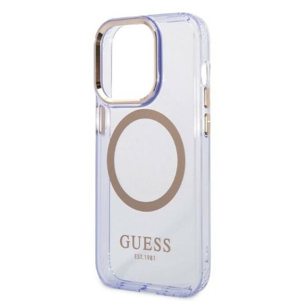 Guess case for iPhone 14 Pro 6,1&quot; GUHMP14LHTCMU purple HC Magsafe Gold Outline Translucent 3666339069568