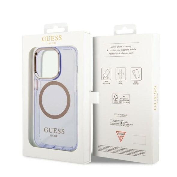 Guess case for iPhone 14 Pro 6,1&quot; GUHMP14LHTCMU purple HC Magsafe Gold Outline Translucent 3666339069568