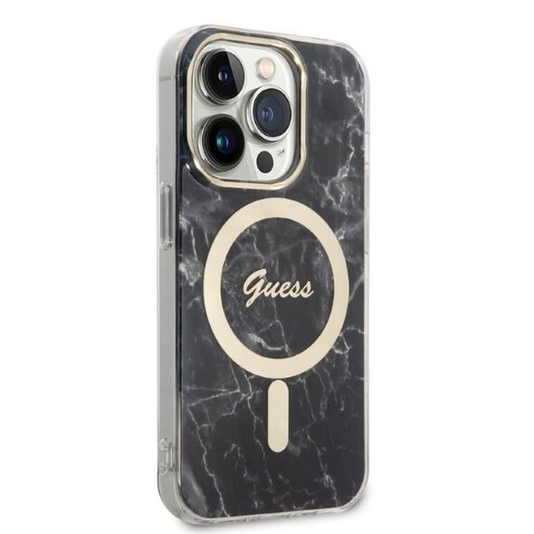 Guess set case + charger for iPhone 14 Pro 6,1&quot; GUBPP14LHMEACSK black hard case Marble MagSafe 3666339103132