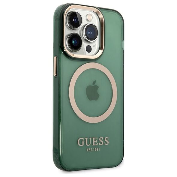 Guess case for iPhone 14 Pro Max 6,7&quot; GUHMP14XHTCMA khaki hard case Gold Outline Translucent MagSafe 3666339069650
