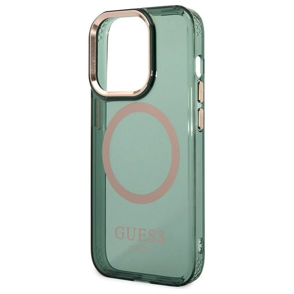 Guess case for iPhone 14 Pro Max 6,7&quot; GUHMP14XHTCMA khaki hard case Gold Outline Translucent MagSafe 3666339069650